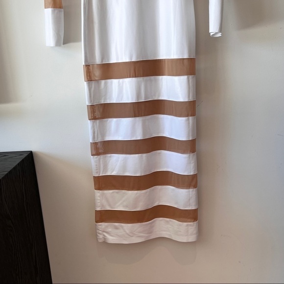NORMA KAMALI Splice Striped Sheer Knit Midi Dress In White Long Sleeves Size S - Picture 3 of 11